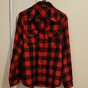 Red and Black Plaid Button-Up Shirt